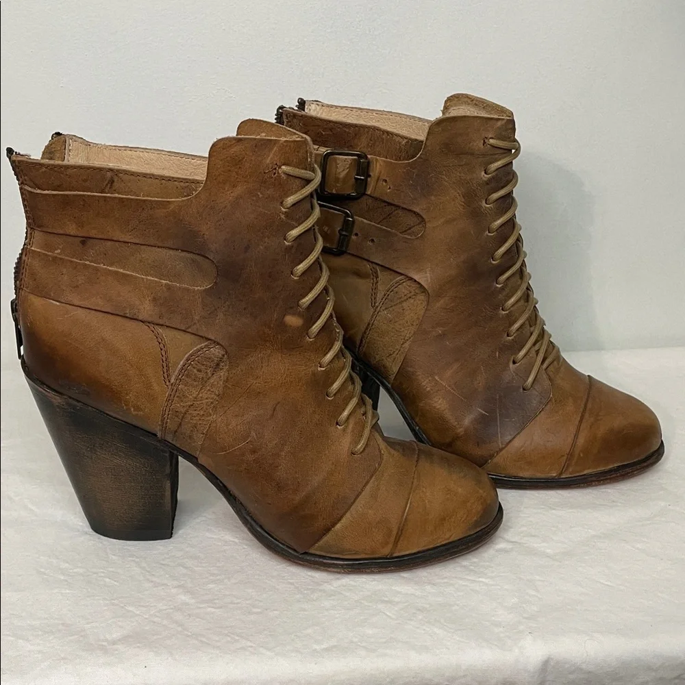 Freebird by Steven Malry Boho Brown Leather Lace Up Ankle Booties Heel Boots 9